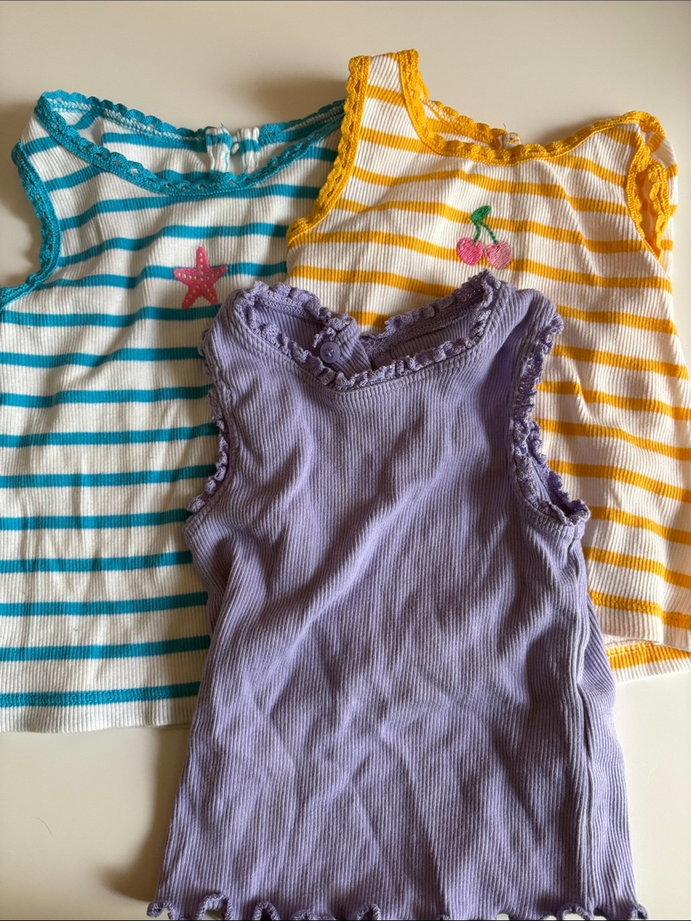 GAP Girls Ribbed Tank Trio - Purple, Teal Stripe, Yellow Stripe